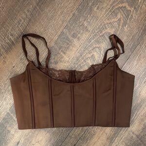 Meshki Brown Lace Trim Corset Top